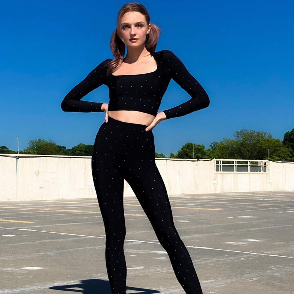 NWT Adam Selman Sport Crystal Embellishments Long Sleeve Crop Top S